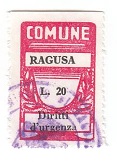 Marca da Bollo del Comune di RAGUSA su Carta Bianca di dimensioni 19,5 x 31 mm