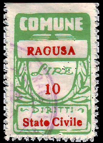 Marca da Bollo del Comune di RAGUSA su Carta Bianca di dimensioni 21 x 38 mm