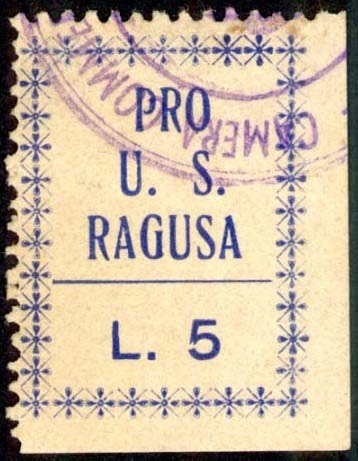 Marca da Bollo del Comune di RAGUSA su Carta Bianca di dimensioni 20 x 27 mm