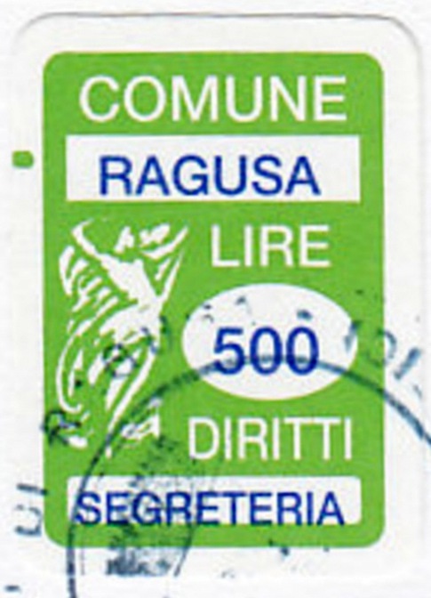 Marca da Bollo del Comune di RAGUSA su Carta Bianca di dimensioni 14 x 21 mm