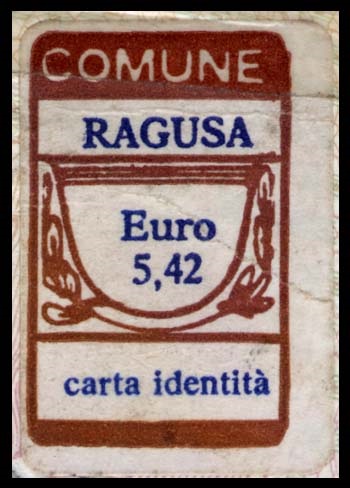 Marca da Bollo del Comune di RAGUSA su Carta Bianca di dimensioni 18 x 29,5 mm