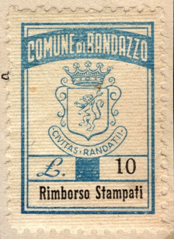 Marca da Bollo del Comune di RANDAZZO su Carta Bianca Sottile di dimensioni 21 x 28 mm
