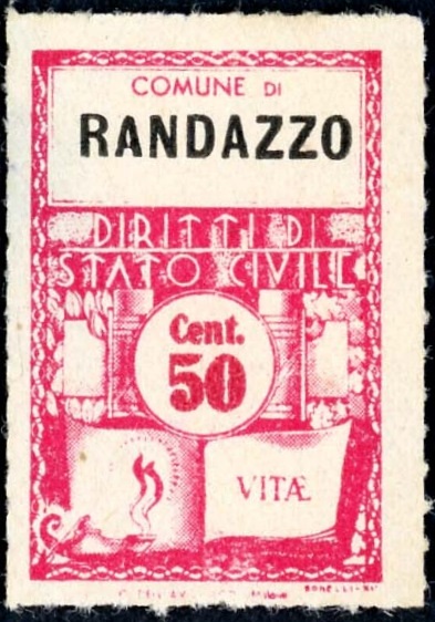 Marca da Bollo del Comune di RANDAZZO su Carta Bianca Sottile di dimensioni 21 x 28 mm