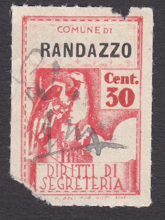 Marca da Bollo del Comune di RANDAZZO su Carta Bianca Sottile di dimensioni 21 x 28 mm