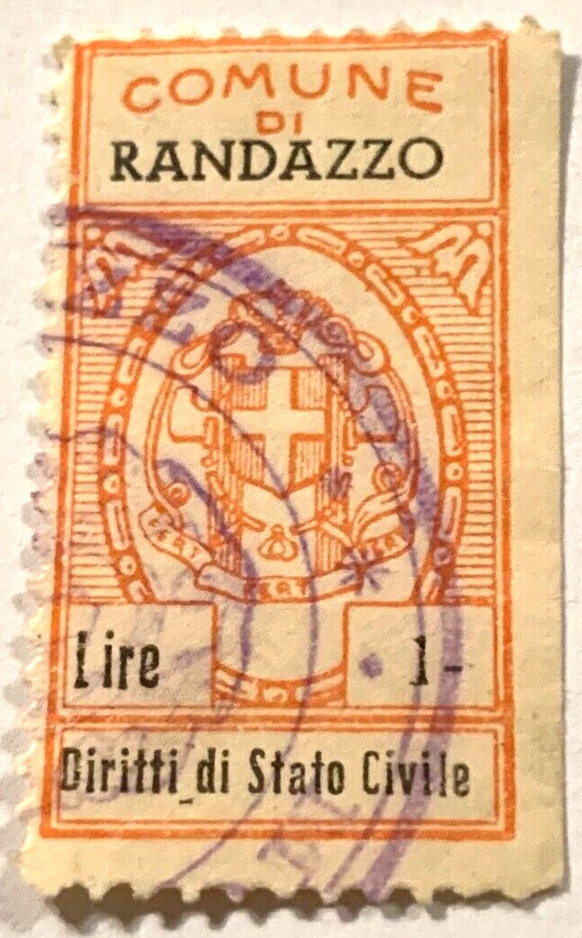 Marca da Bollo del Comune di RANDAZZO su Carta Bianca di dimensioni 23 x 41 mm