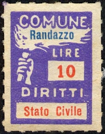 Marca da Bollo del Comune di RANDAZZO su Carta Bianca Sottile di dimensioni 18,5 x 26 mm