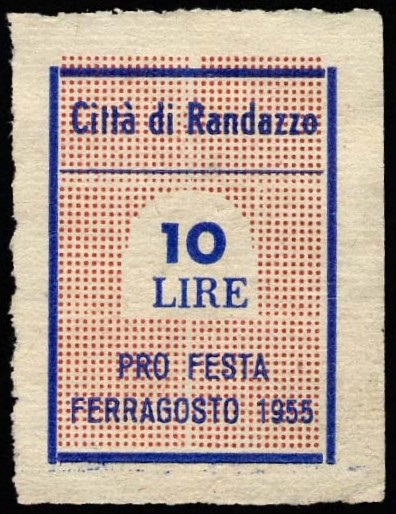 Marca da Bollo del Comune di RANDAZZO su Carta Bianca di dimensioni 18 X 25,5 mm