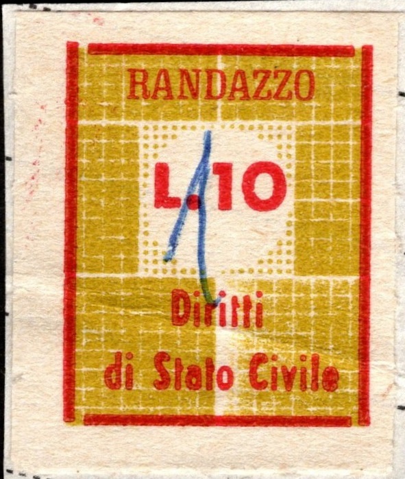 Marca da Bollo del Comune di RANDAZZO su Carta Bianca di dimensioni 18 X 25,5 mm
