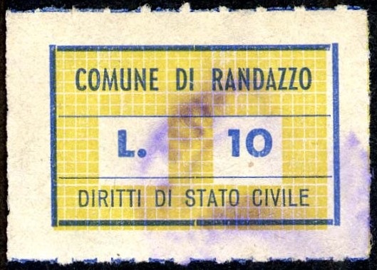 Marca da Bollo del Comune di RANDAZZO su Carta Bianca di dimensioni 26 x 17 mm