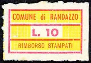 Marca da Bollo del Comune di RANDAZZO su Carta Bianca di dimensioni 26,5 x 17 mm