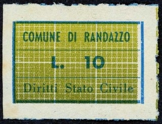 Marca da Bollo del Comune di RANDAZZO su Carta Bianca di dimensioni 26,5 x 17 mm