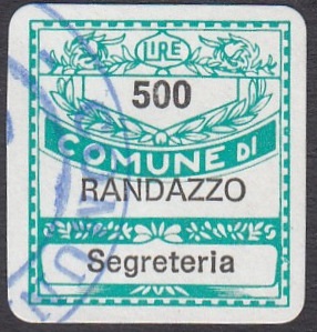 Marca da Bollo del Comune di RANDAZZO su Carta Bianca di dimensioni 19 x 21 mm