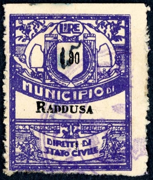 Marca da Bollo del Comune di RAVANUSA su Carta Bianca Sottile di dimensioni 21,5 x 28 mm