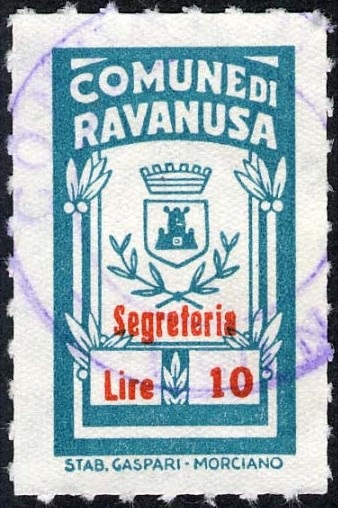 Marca da Bollo del Comune di RAVANUSA su Carta Bianca di dimensioni 17 x 29 mm