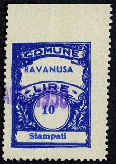 Marca da Bollo del Comune di RAVANUSA su Carta Bianca di dimensioni 22,5 x 29 mm