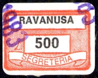 Marca da Bollo del Comune di RAVANUSA su Carta Bianca di dimensioni 19 x 13 mm