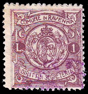 Marca da Bollo del Comune di RAVENNA su Carta Bianca Sottile di dimensioni 23 x 25,5 mm