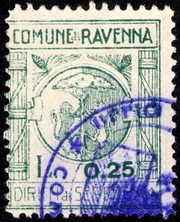 Marca da Bollo del Comune di RAVENNA su Carta Bianca Sottile di dimensioni 21,5 x 26 mm