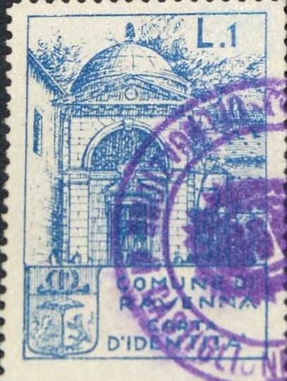 Marca da Bollo del Comune di RAVENNA su Carta Bianca di dimensioni 25,5 x 37 mm