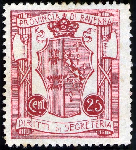 Marca da Bollo del Comune di RAVENNA su Carta Bianca di dimensioni 26 x 30,5 mm