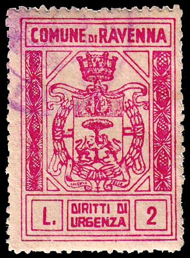 Marca da Bollo del Comune di RAVENNA su Carta Bianca di dimensioni 26 x 37 mm