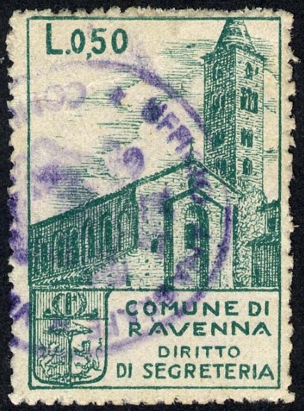 Marca da Bollo del Comune di RAVENNA su Carta Bianca di dimensioni 25 x 38 mm
