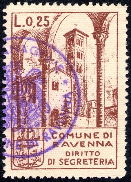 Marca da Bollo del Comune di RAVENNA su Carta Bianca di dimensioni 25,5 x 38 mm