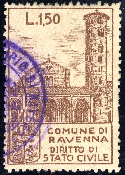 Marca da Bollo del Comune di RAVENNA su Carta Bianca di dimensioni 25,5 x 38 mm