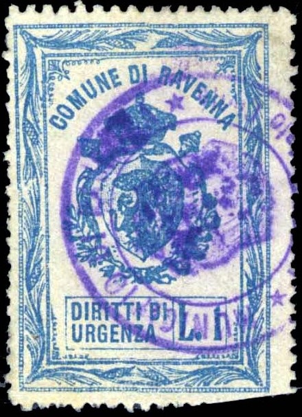 Marca da Bollo del Comune di RAVENNA su Carta Bianca di dimensioni 25,5 x 38 mm