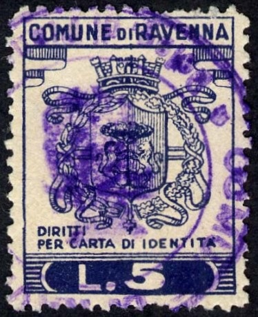 Marca da Bollo del Comune di RAVENNA su Carta Bianca di dimensioni 21 x 28 mm