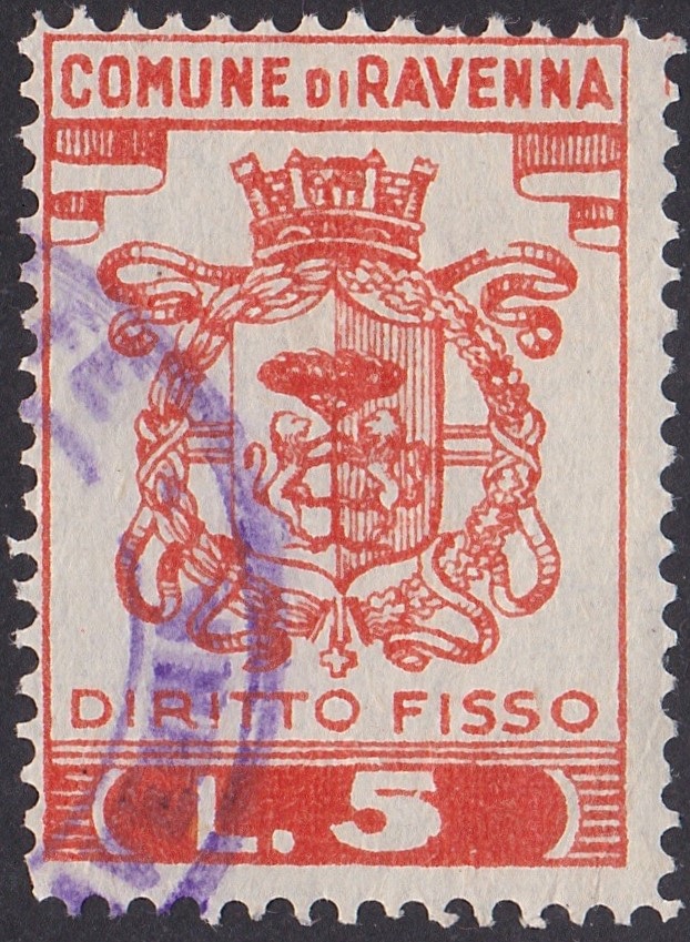 Marca da Bollo del Comune di RAVENNA su Carta Bianca di dimensioni 22 x 31 mm
