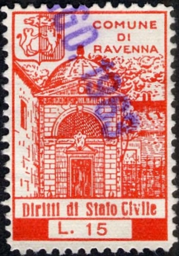 Marca da Bollo del Comune di RAVENNA su Carta Bianca Sottile di dimensioni 20,5 x 30,5 mm