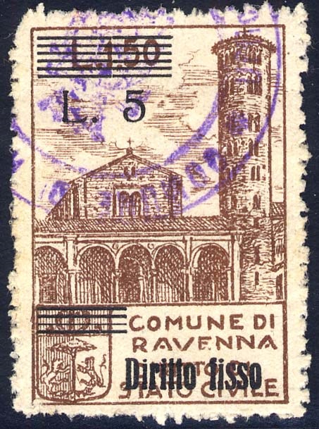 Marca da Bollo del Comune di RAVENNA su Carta Bianca di dimensioni 25,5 x 38 mm