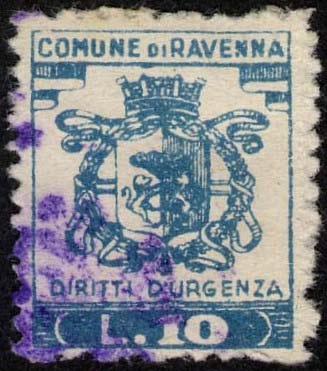 Marca da Bollo del Comune di RAVENNA su Carta Bianca Sottile di dimensioni 17,5 x 22 mm