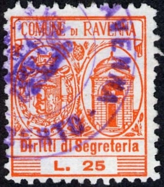 Marca da Bollo del Comune di RAVENNA su Carta Bianca Sottile di dimensioni 19 x 22,5 mm
