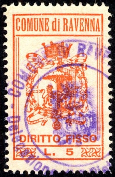 Marca da Bollo del Comune di RAVENNA su Carta Bianca Sottile di dimensioni 23 x 37 mm