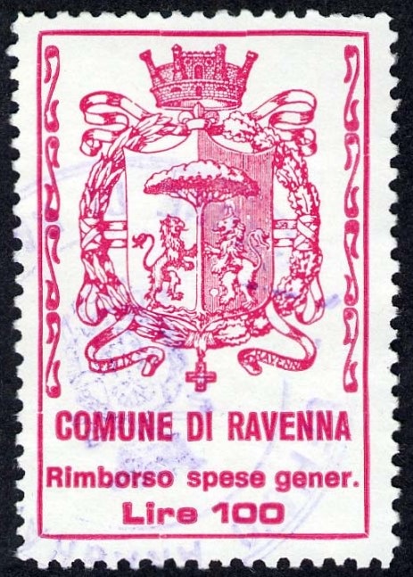 Marca da Bollo del Comune di RAVENNA su Carta Bianca di dimensioni 25,5 x 39,5 mm