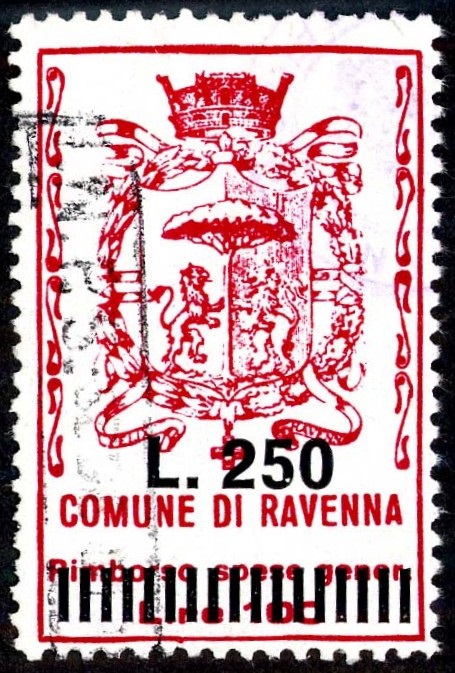 Marca da Bollo del Comune di RAVENNA su Carta Bianca di dimensioni 25,5 x 39,5 mm