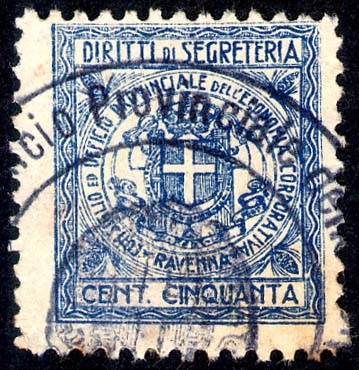 Marca da Bollo del Comune di RAVENNA su Carta Bianca Sottile di dimensioni 18,5 x 22 mm