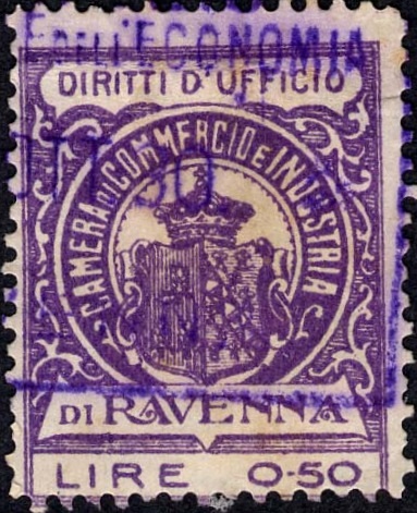 Marca da Bollo del Comune di RAVENNA su Carta Bianca di dimensioni 26 x 37 mm
