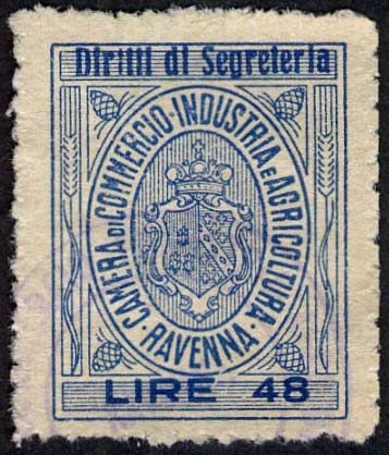 Marca da Bollo del Comune di RAVENNA su Carta Bianca di dimensioni 18,5 x 24 mm
