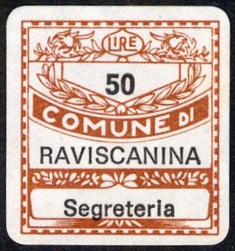 Marca da Bollo del Comune di RAVISCANINA su Carta Bianca di dimensioni 19 x 21 mm