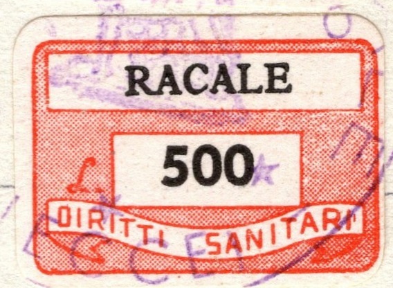 Marca da Bollo del Comune di RECALE su Carta Bianca Sottile di dimensioni 20 x 14 mm