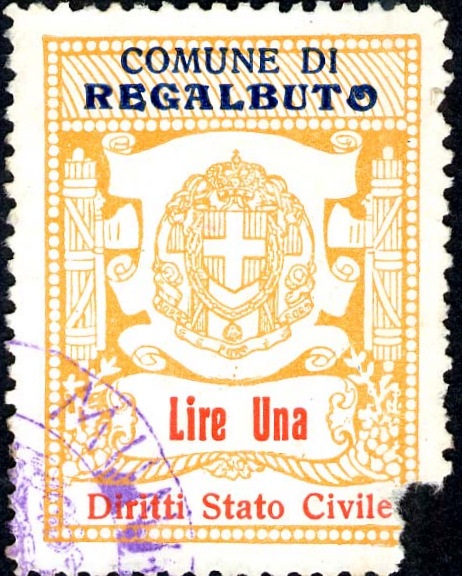 Marca da Bollo del Comune di REGALBUTO su Carta Bianca Sottile di dimensioni 20 x 27 mm