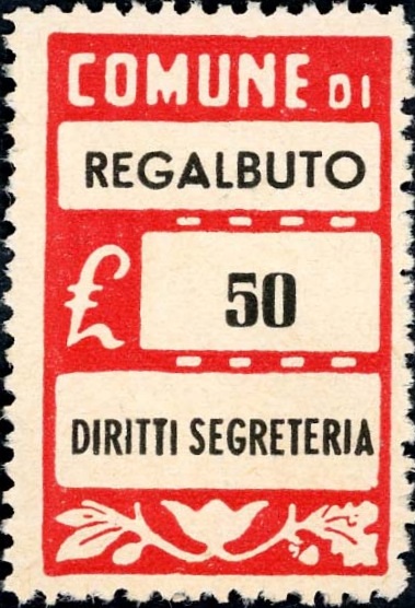 Marca da Bollo del Comune di REGALBUTO su Carta Bianca di dimensioni 21 X 33,5 mm