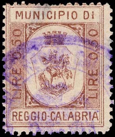 Marca da Bollo del Comune di REGGIO CALABRIA su Carta Bianca di dimensioni 22,5 x 28,5 mm