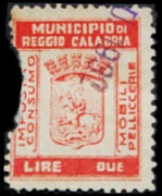 Marca da Bollo del Comune di REGGIO CALABRIA su Carta Bianca di dimensioni 22 x 28,5 mm