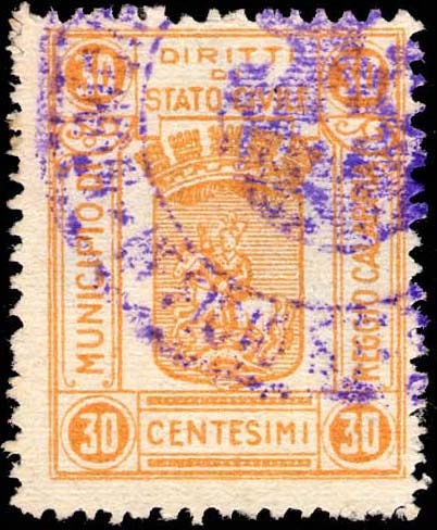 Marca da Bollo del Comune di REGGIO CALABRIA su Carta Bianca di dimensioni 22,5 x 28,5 mm