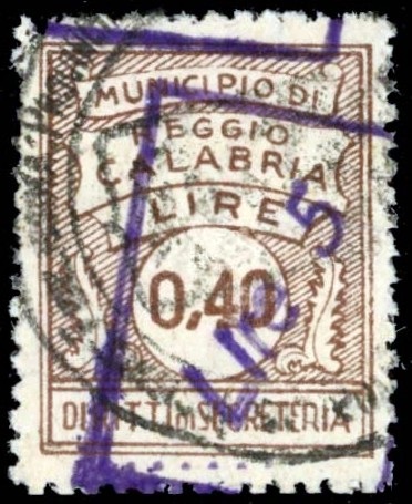 Marca da Bollo del Comune di REGGIO CALABRIA su Carta Bianca di dimensioni 22 x 28 mm
