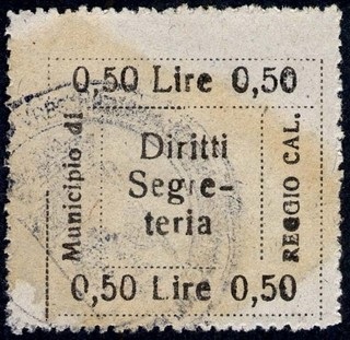 Marca da Bollo del Comune di REGGIO CALABRIA su Carta Bianca di dimensioni 34 x 52 mm